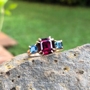 18k Rose Gold Umbalite Garnet & Sapphire Ring.