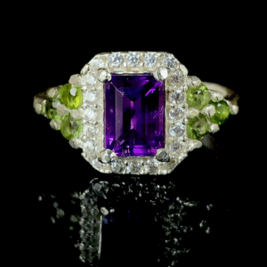 Sterling Silver Amethyst & Peridot Halo Ring