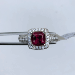 Sterling Silver Ring with Round Raspberry Tanzanian Garnet & Zircon.