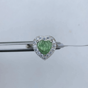 Sterling Silver Heart-Shaped Mint Tsavorite & Zircon Halo Ring.