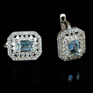 Aquamarine & Zircon 925 Silver Hinged Earrings.