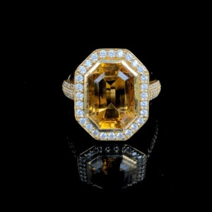 18k Yellow Gold Citrine and Zircon Ring