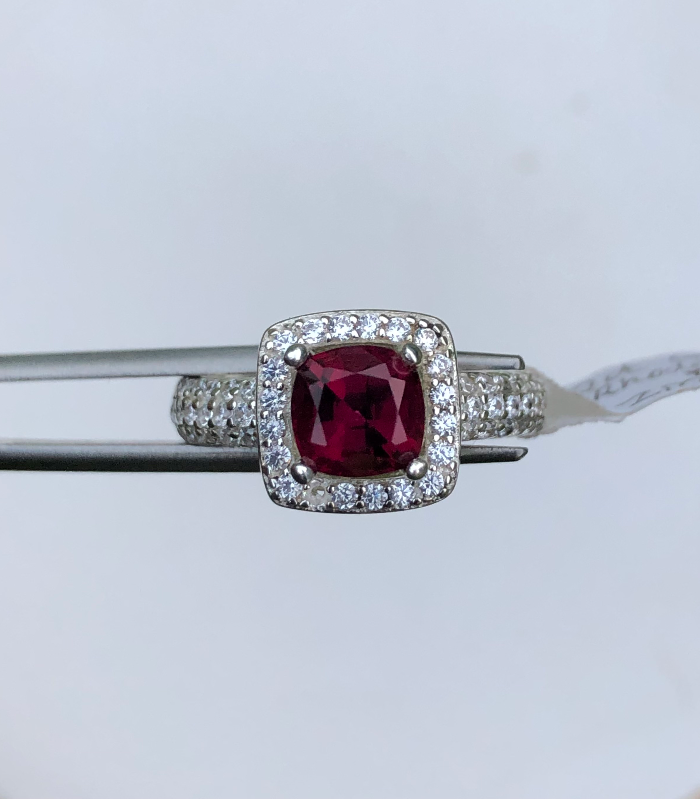 Sterling Silver Ring with Round Raspberry Tanzanian Garnet & Zircon. - Image 2